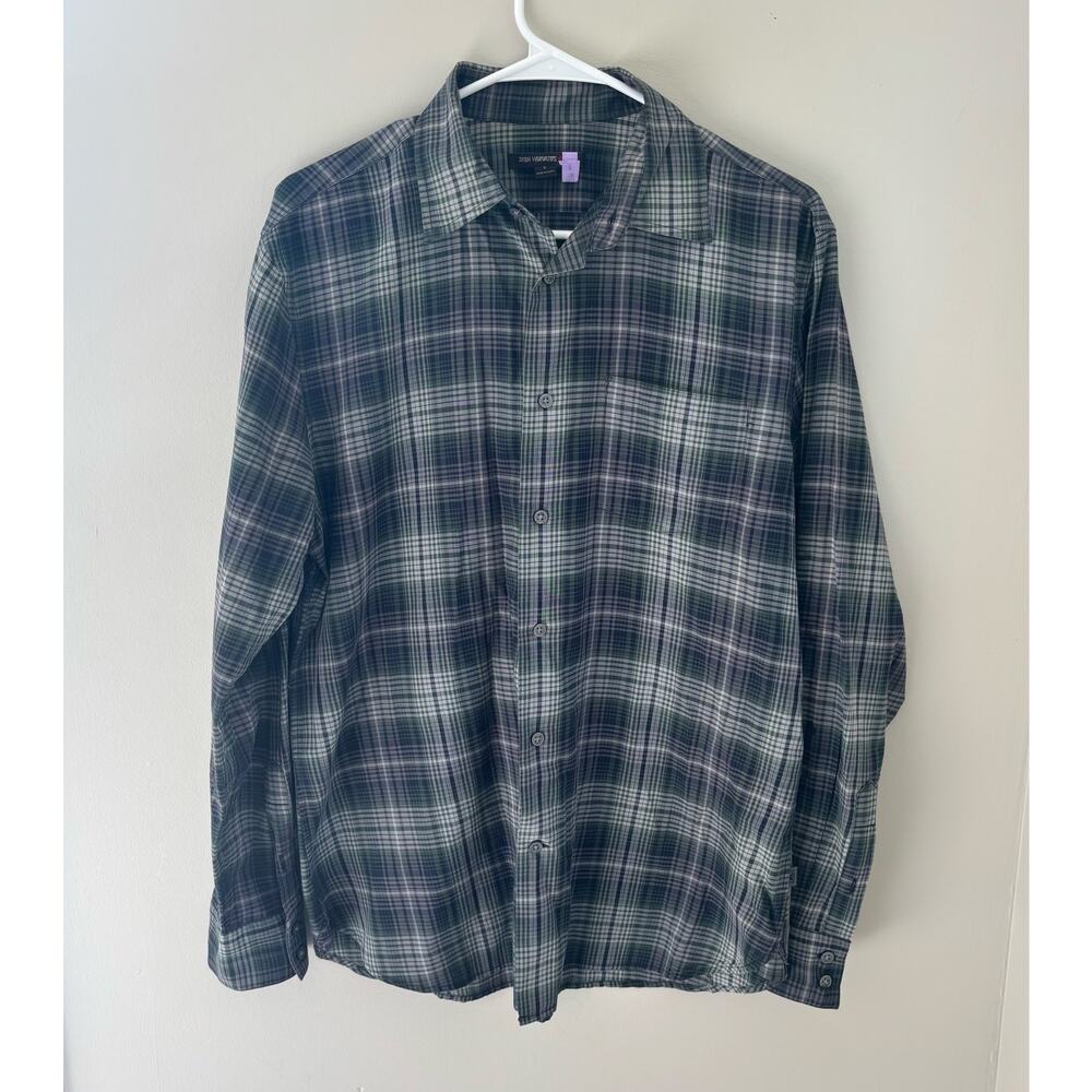John Varvatos Blue Green Plaid Button Up Cotton Casual Size Small